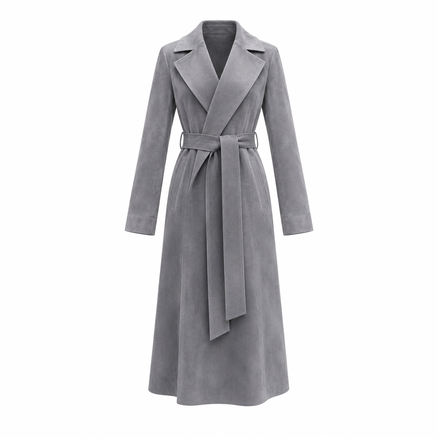 Grey Suede Wrap Coat