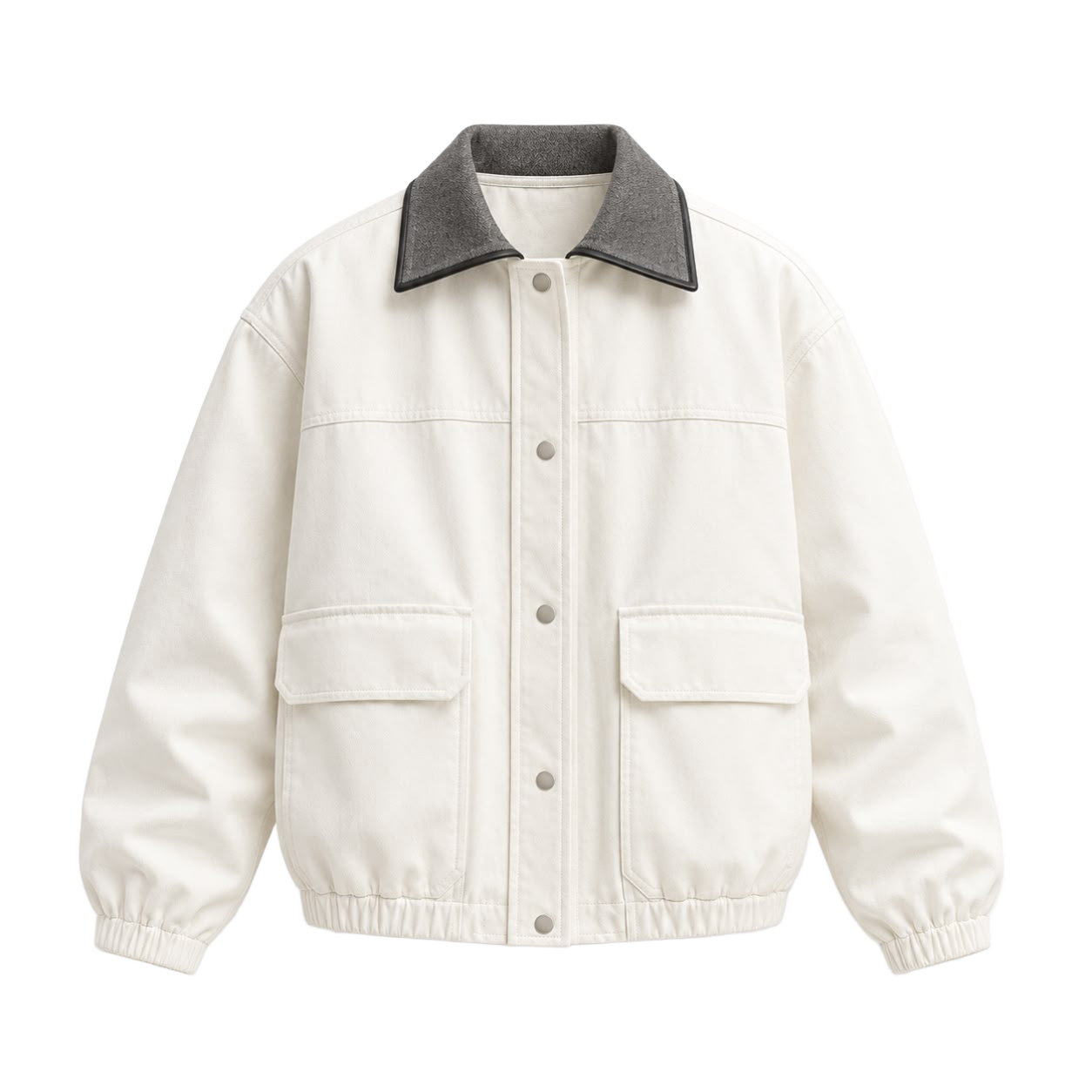 Ivory Contrast-Collar Utility Jacket