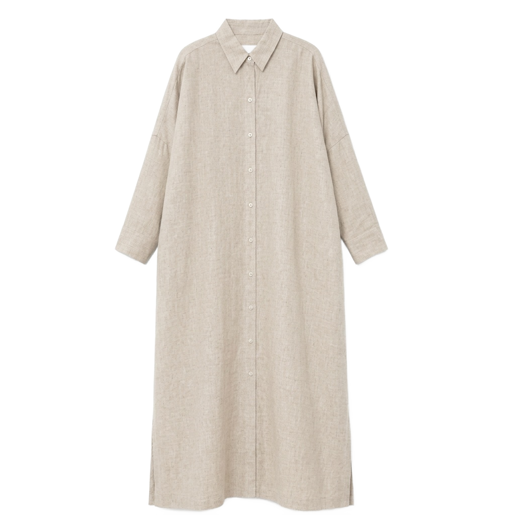 Khaki Linen Kaftan Dress