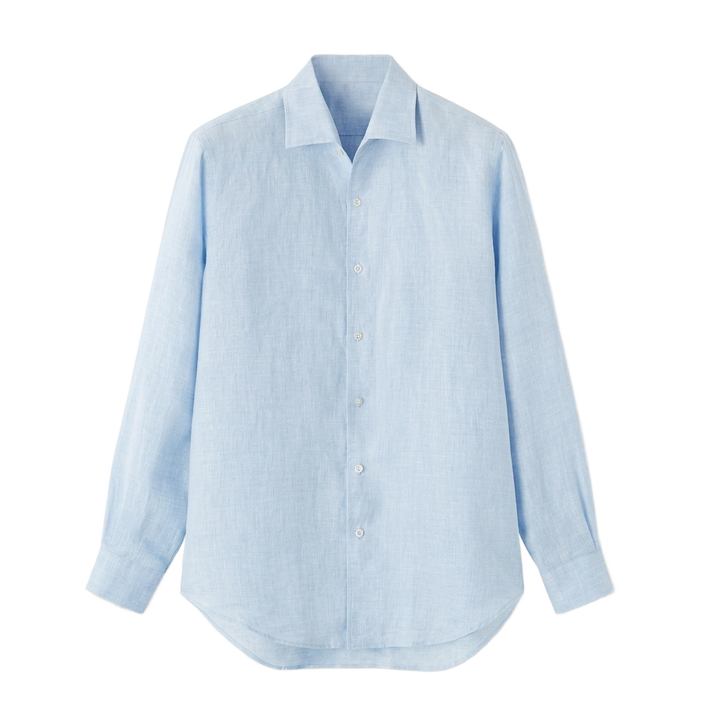 Powder Blue Spread Collar Linen Button-Up