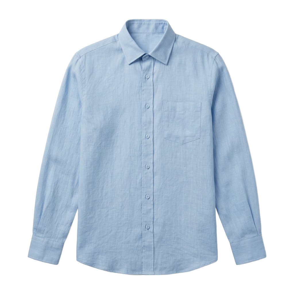 Sky Blue Premium Linen Long-Sleeve Shirt
