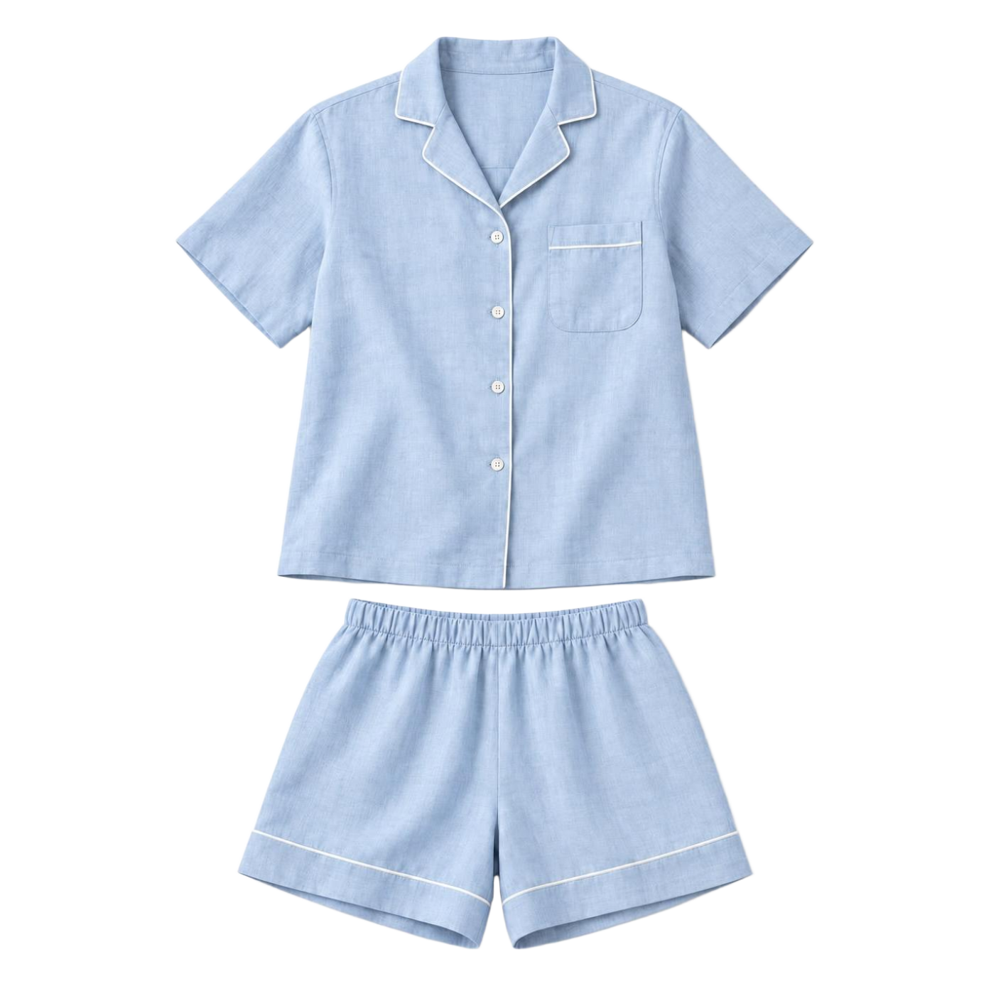 Light Blue Relaxed Piped Short Pyjama Set