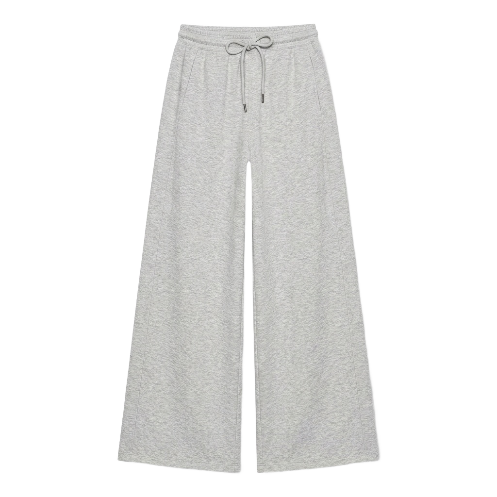 Wide-Leg Light Grey Melange Track Pants