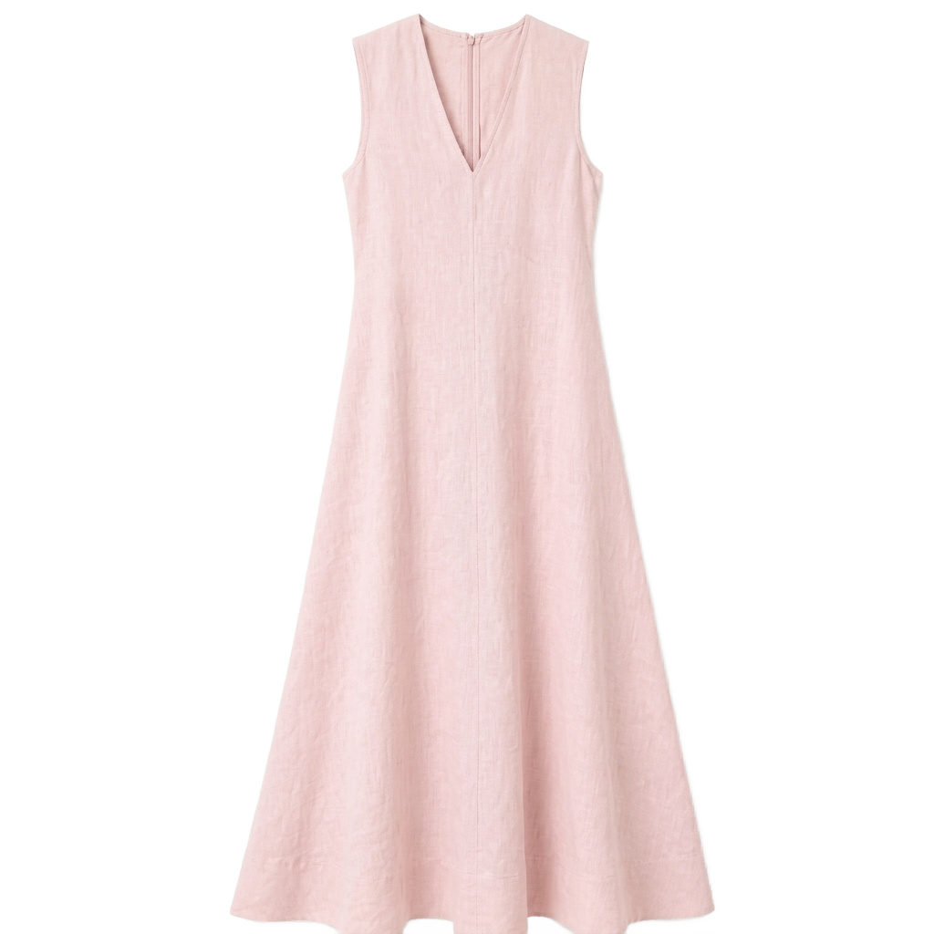 V-Neck Linen-Blend Sleeveless Flare Dress