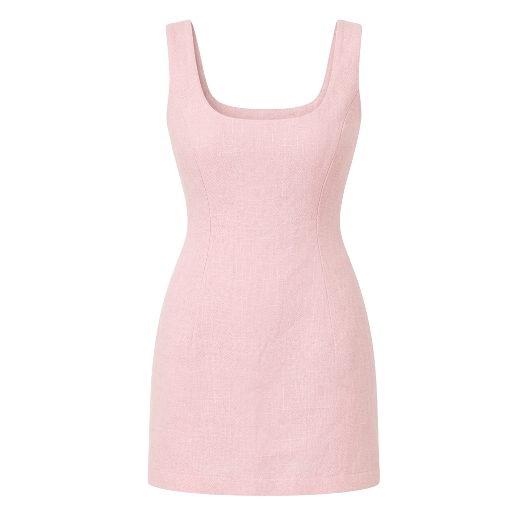 Linen-Blend Square-Neck Mini Dress