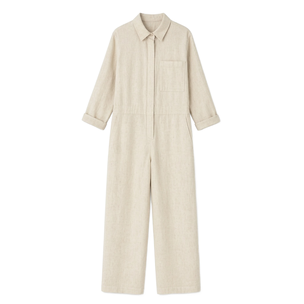 Linen Blend Long Sleeve Jumpsuit
