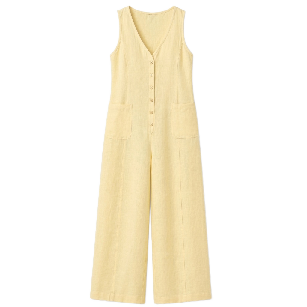 Linen Blend V-Neck Sleeveless Jumpsuit