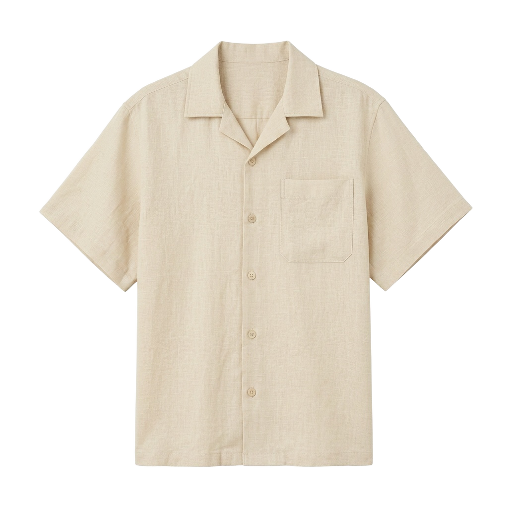 Short-Sleeve Linen-Blend Camp Collar Shirt.