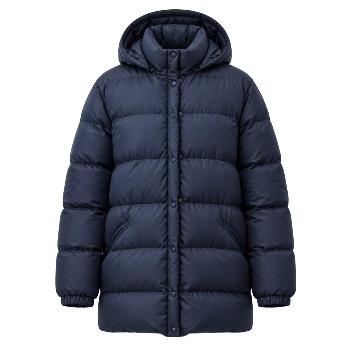 Midnight Navy Hooded Mid-Length Puffer