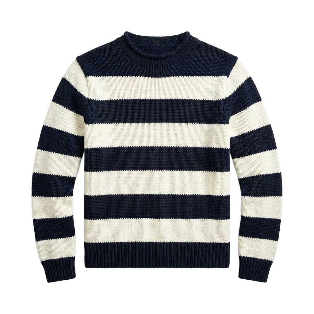 Navy and White Striped Knit Sweater