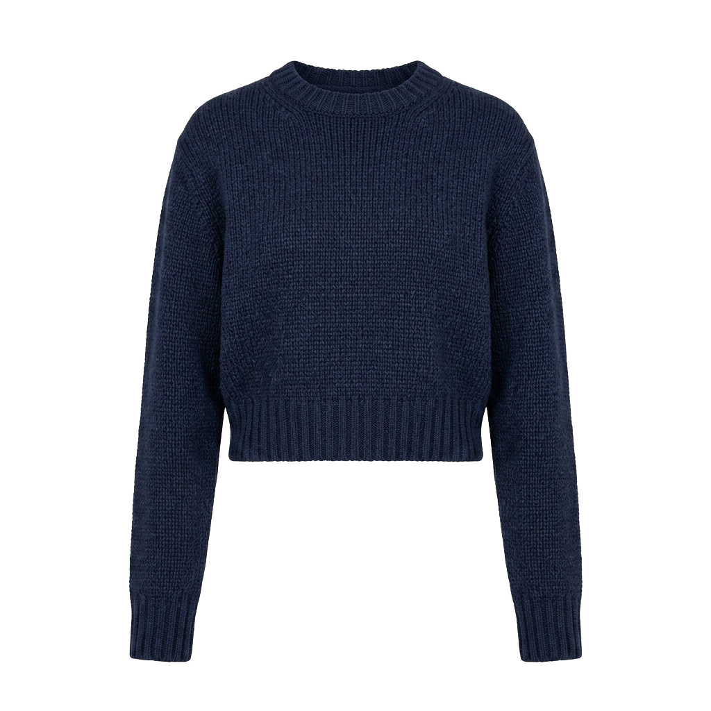 Navy Cropped Crewneck Sweater