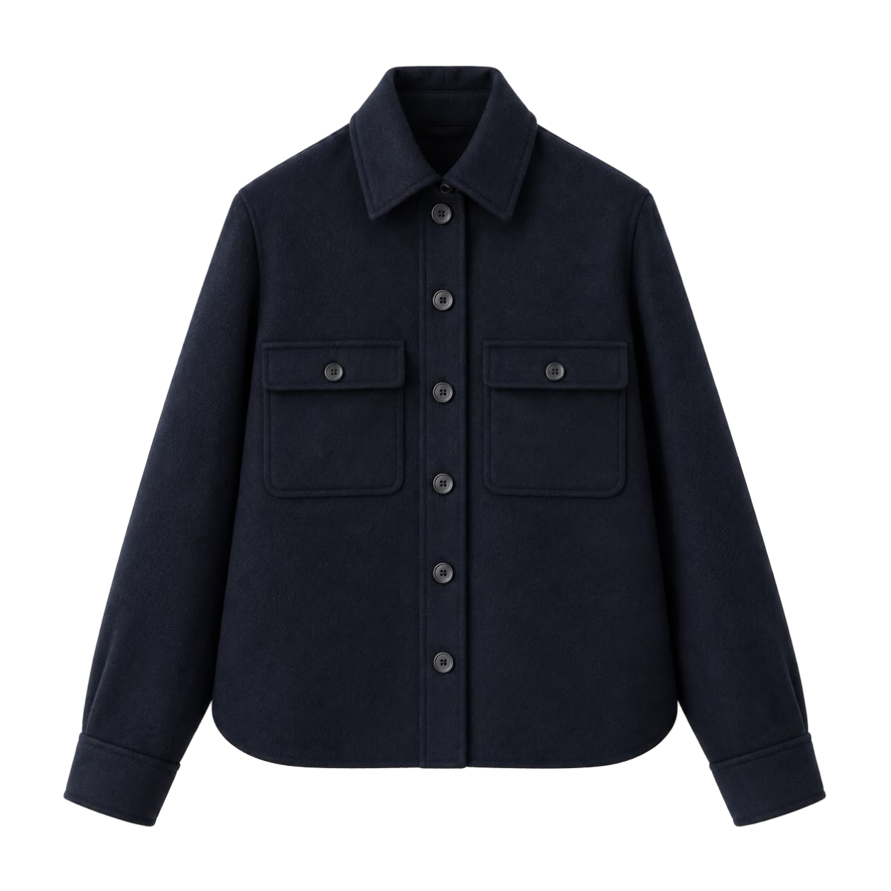 Navy Rounded-Hem Wool Jacket