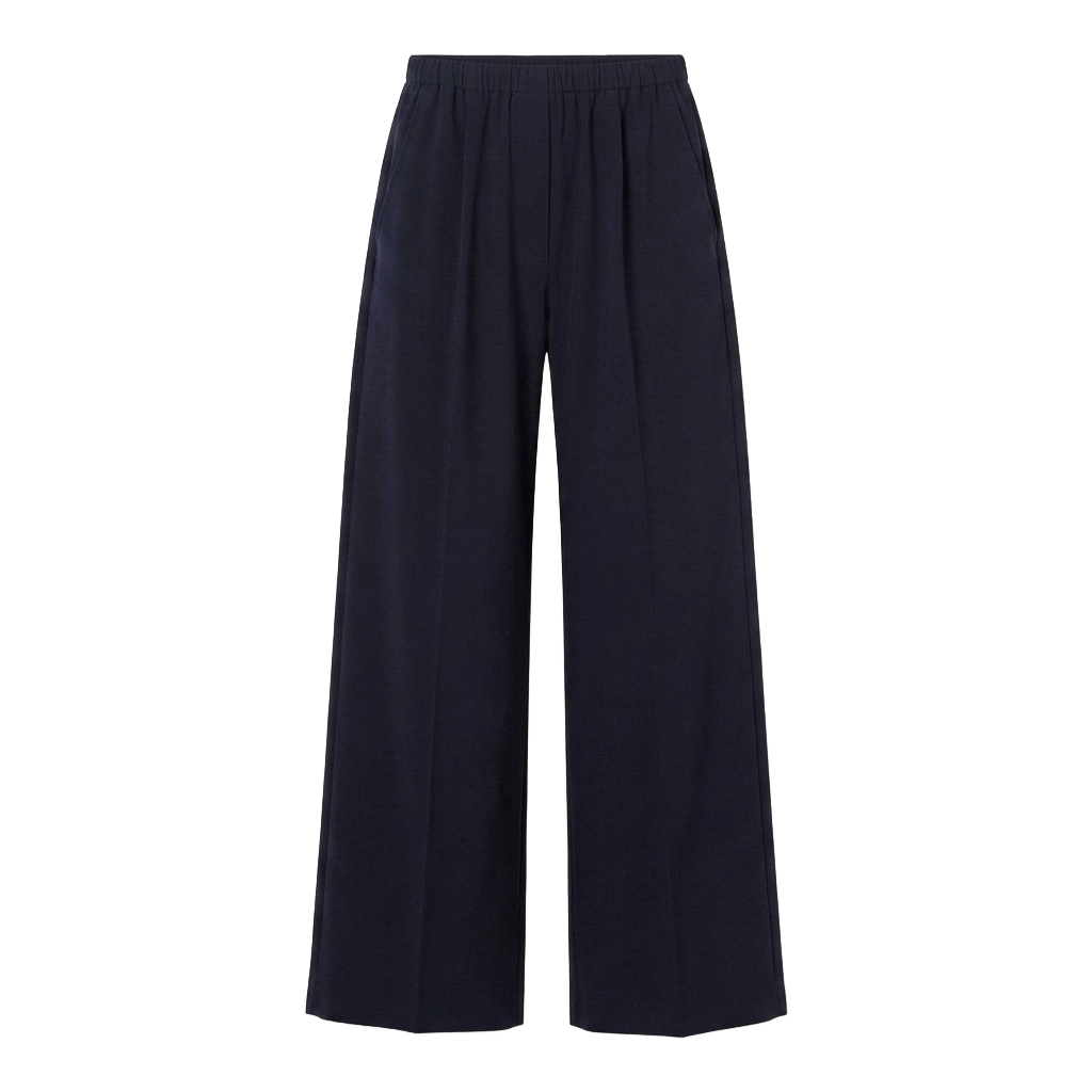 Navy Silk Wide-Leg Pants