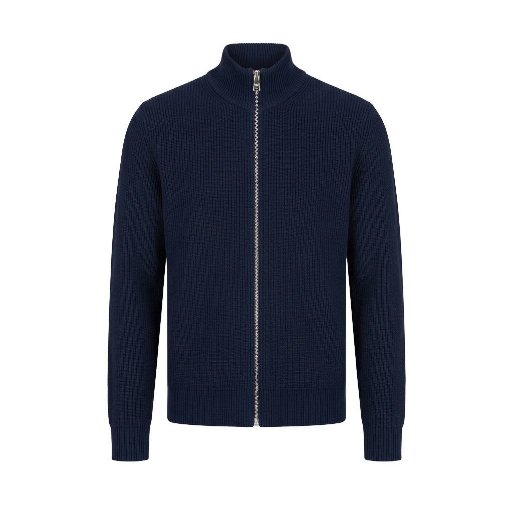 Navy Zip-Up Knit Cardigan