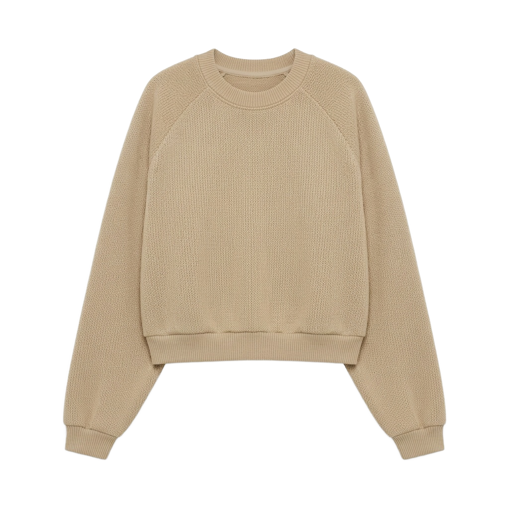 Tan Raglan Sleeve Cropped Sweatshirt.