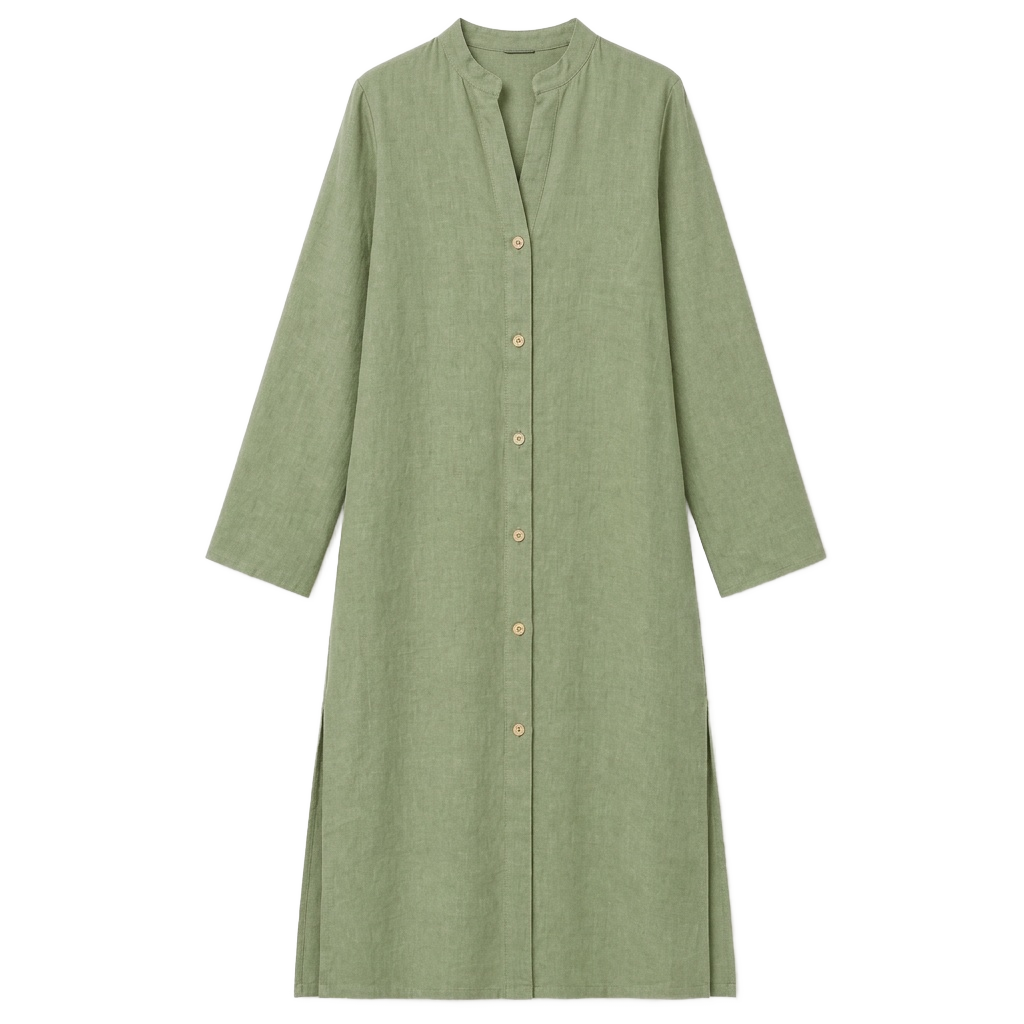 Olive Green Linen Kaftan Dress