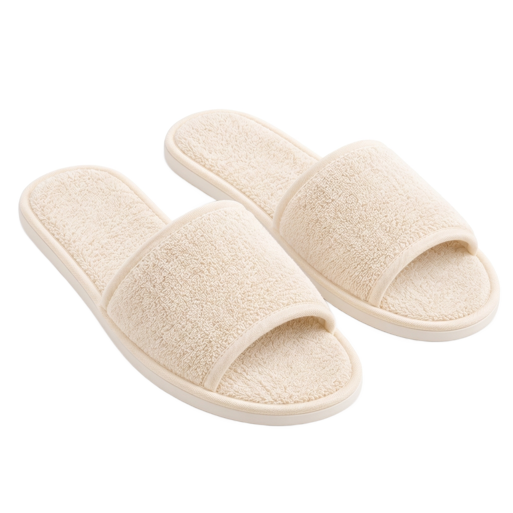 Open-Toe Terry Slippers
