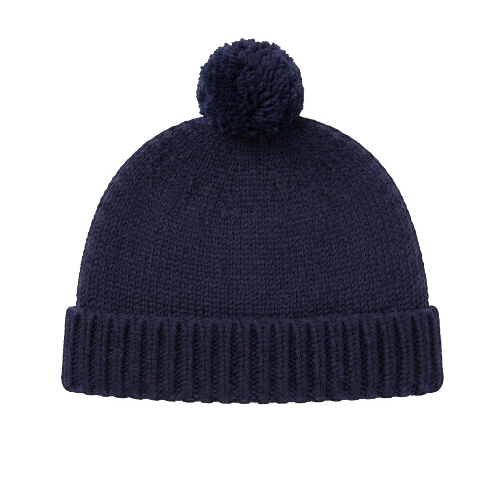 Midnight Blue Cuffed Knit Hat with Bobble