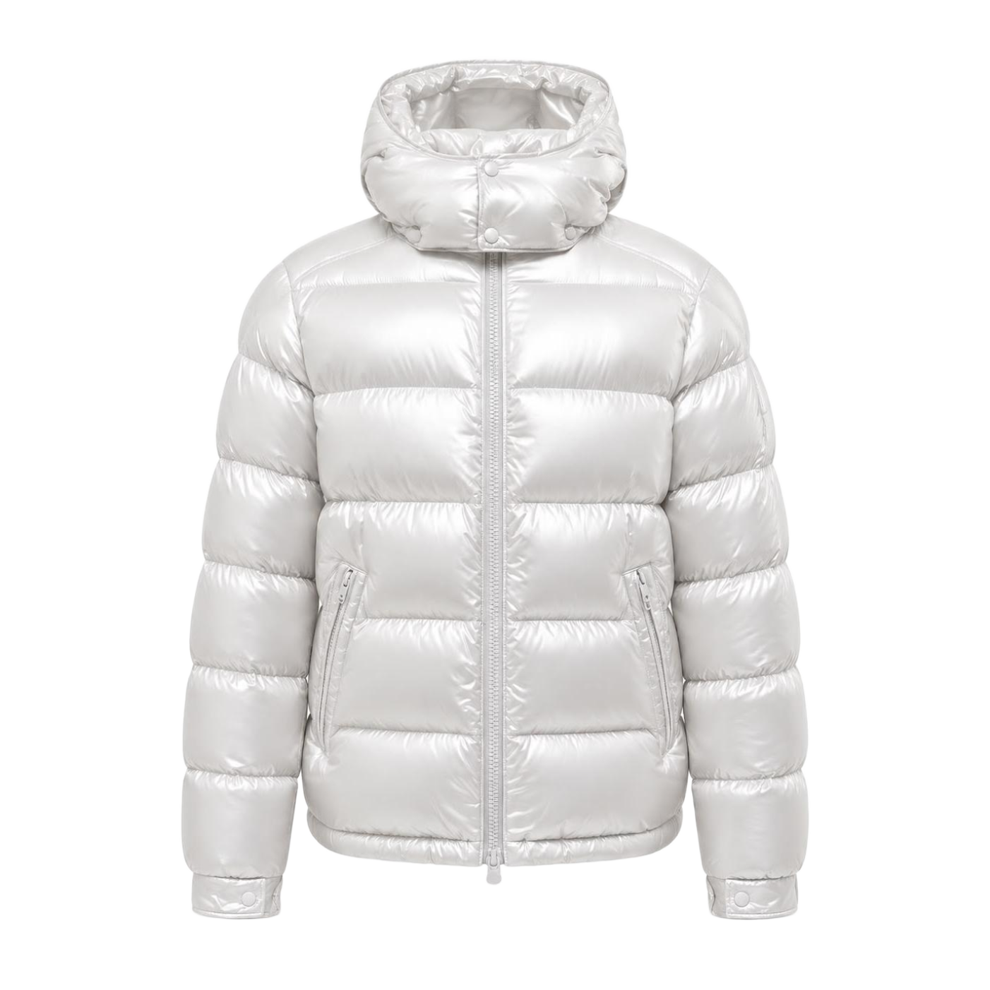 Pearl White Glossy Hooded Puffer
