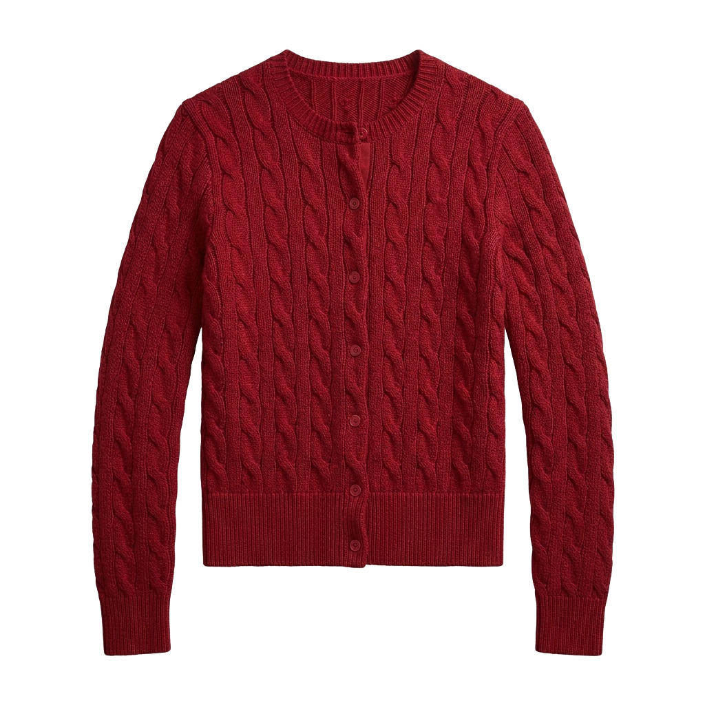 Red Cable Knit Cardigan