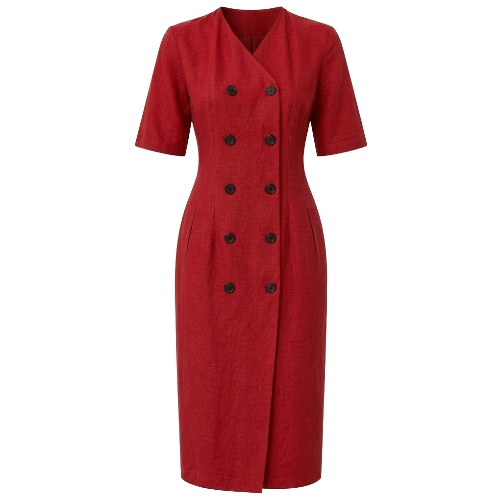 Red Linen Shirt Dress