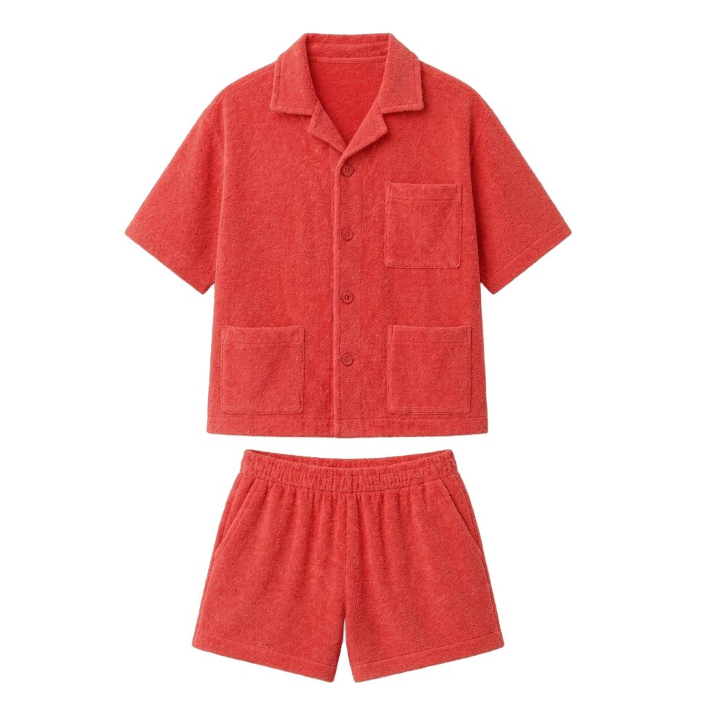 Red Towelling Short Set
