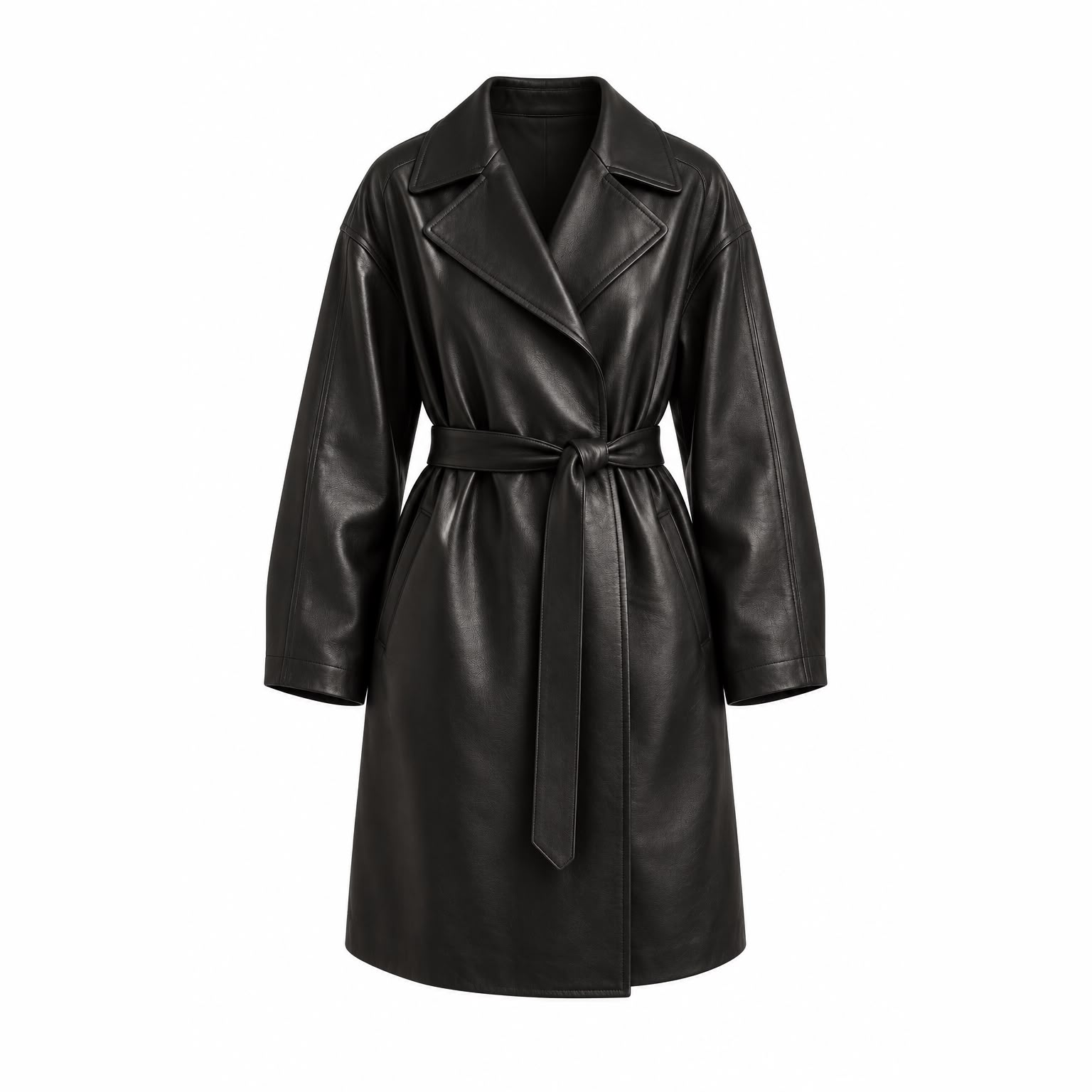 Relaxed Leather Wrap Coat