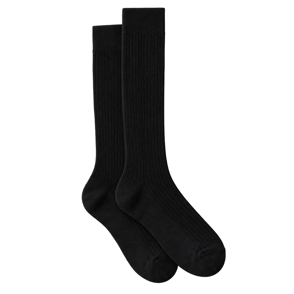 Ribbed Knee-High Socks — Black