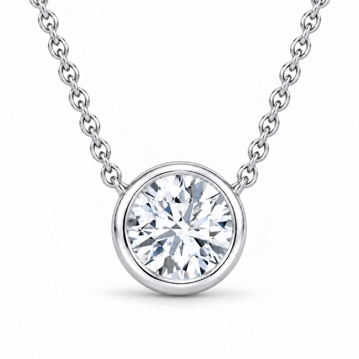 Round bezel lab diamond necklace