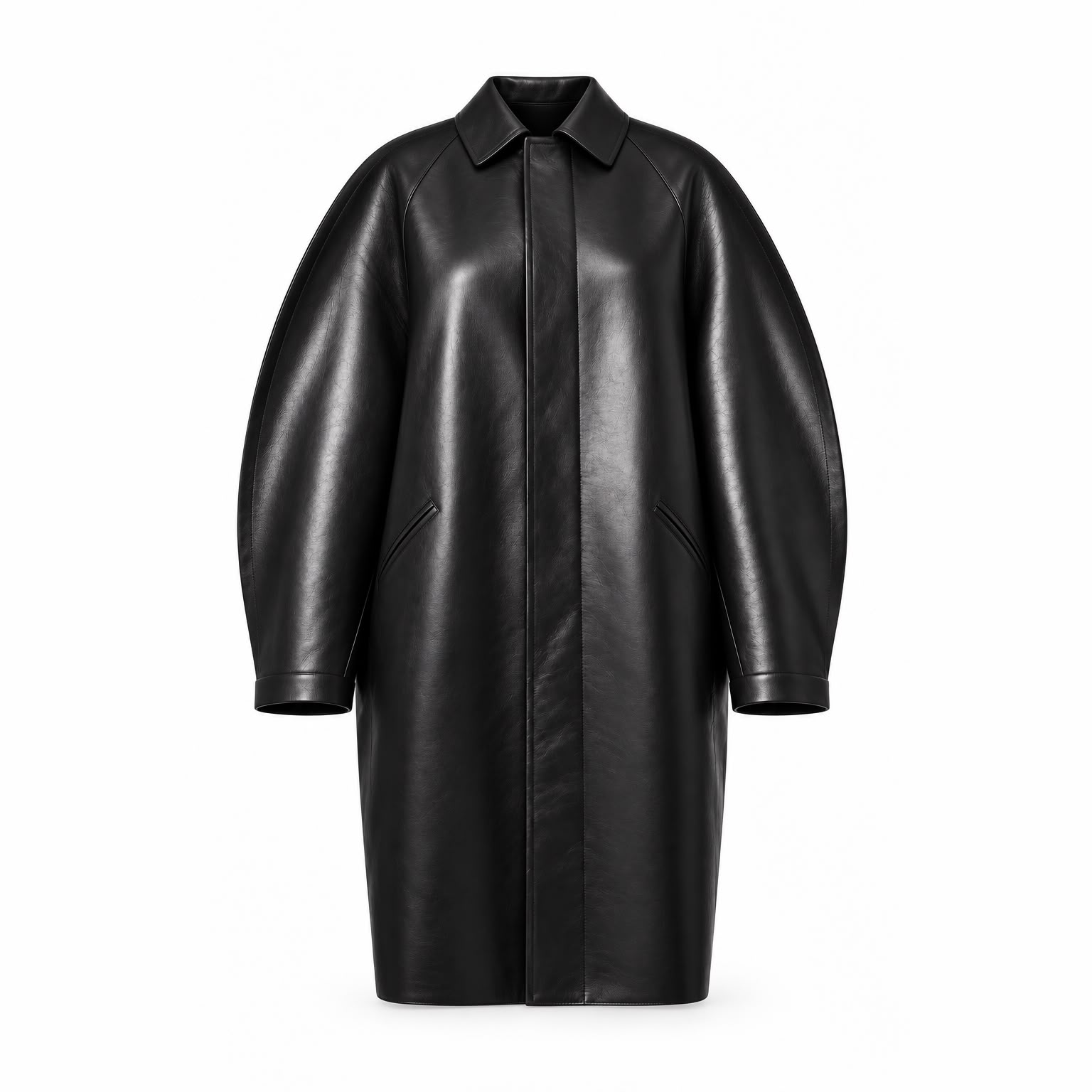 Sculptural Leather Cocoon Coat