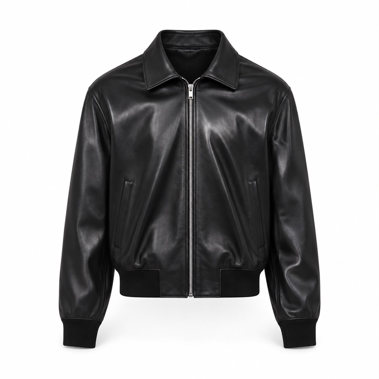 Shirt-Collar Leather Bomber