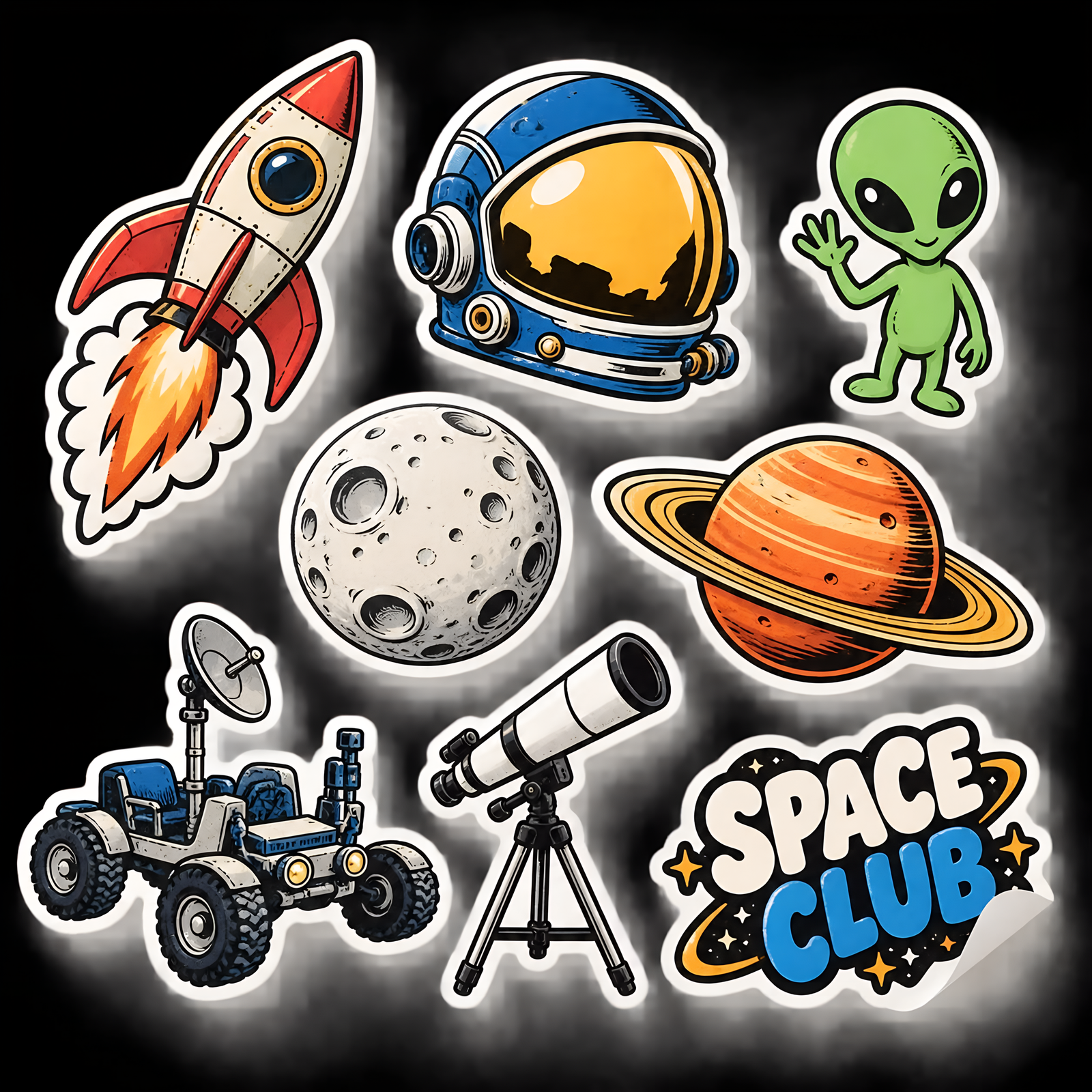 Space Club Cartoon Stickers