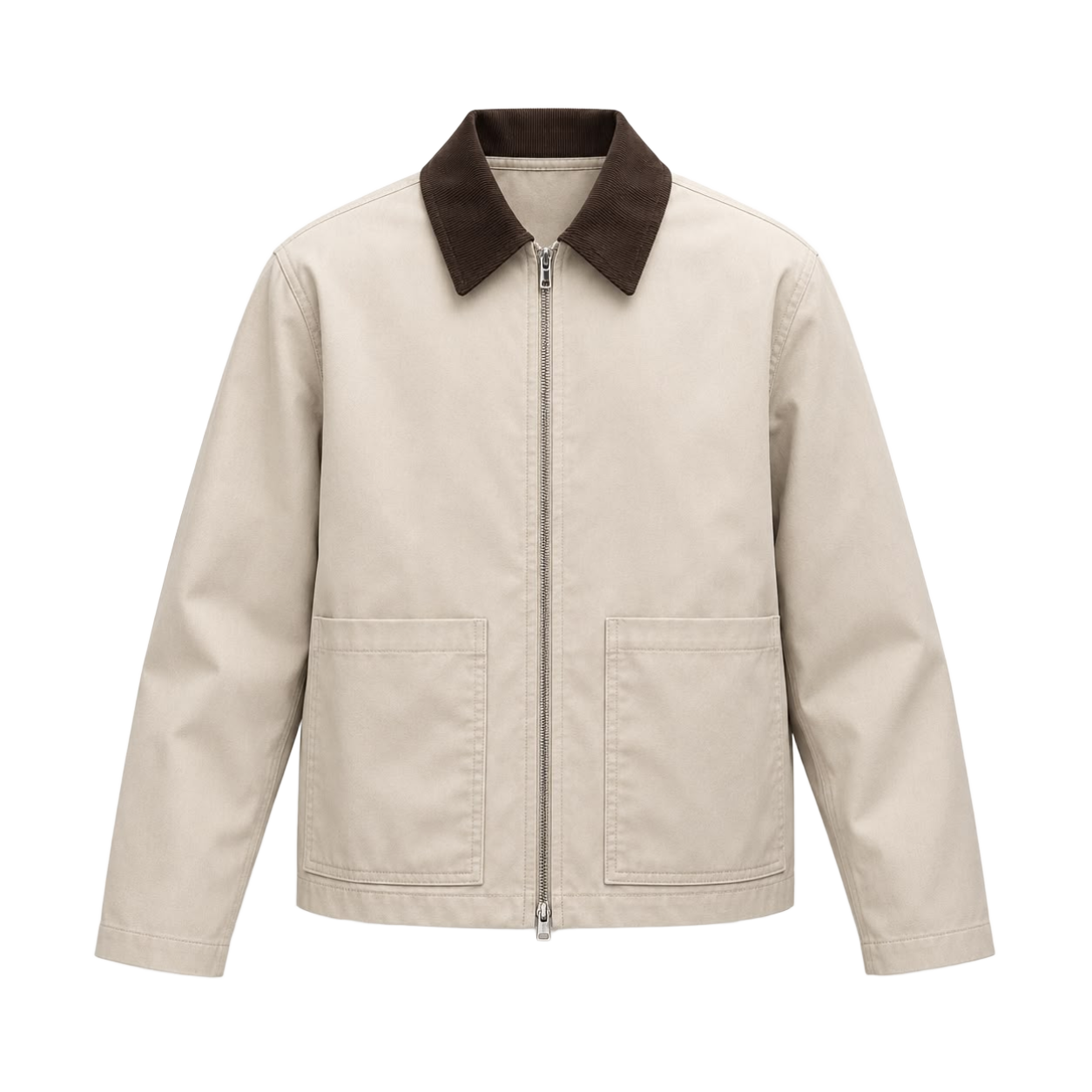 Stone Contrast-Collar Zip Jacket