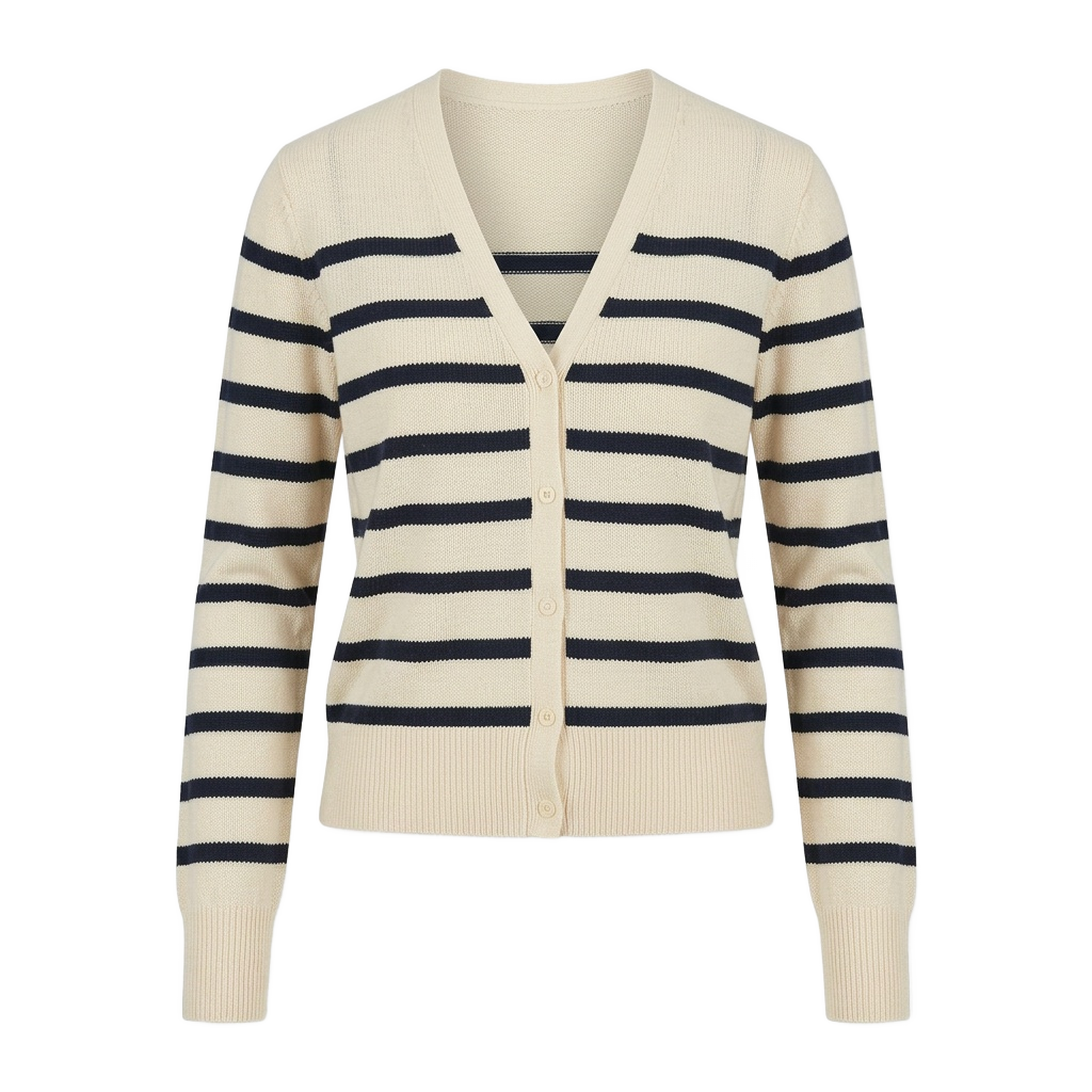Striped Crew Neck Cardigan