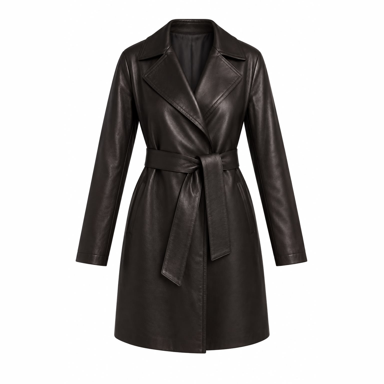 Tailored Leather Wrap Coat