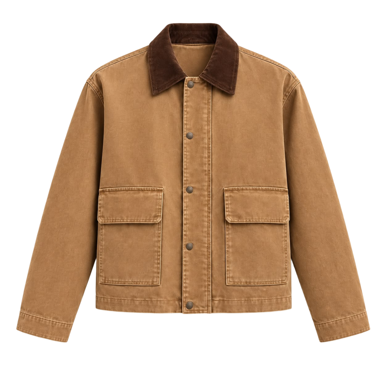 Tan Corduroy-Collar Chore Jacket