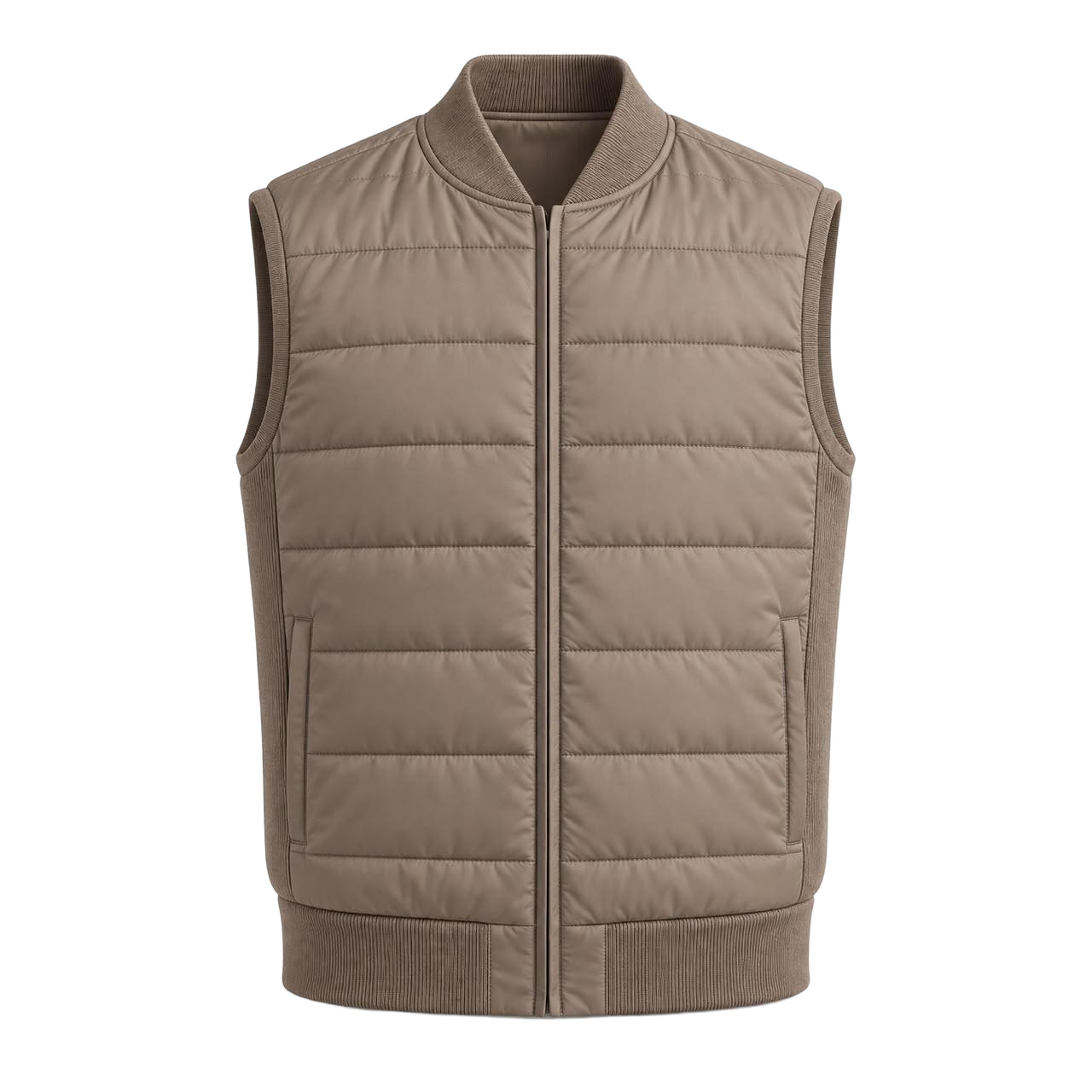 Taupe Quilted Bomber Vest