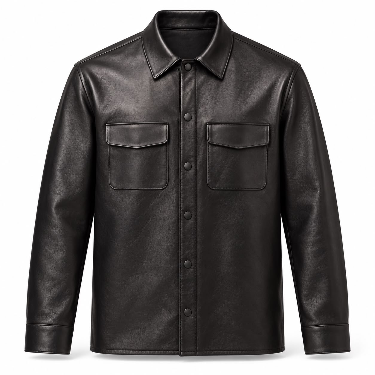 Twin-Pocket Snap Leather Shirt