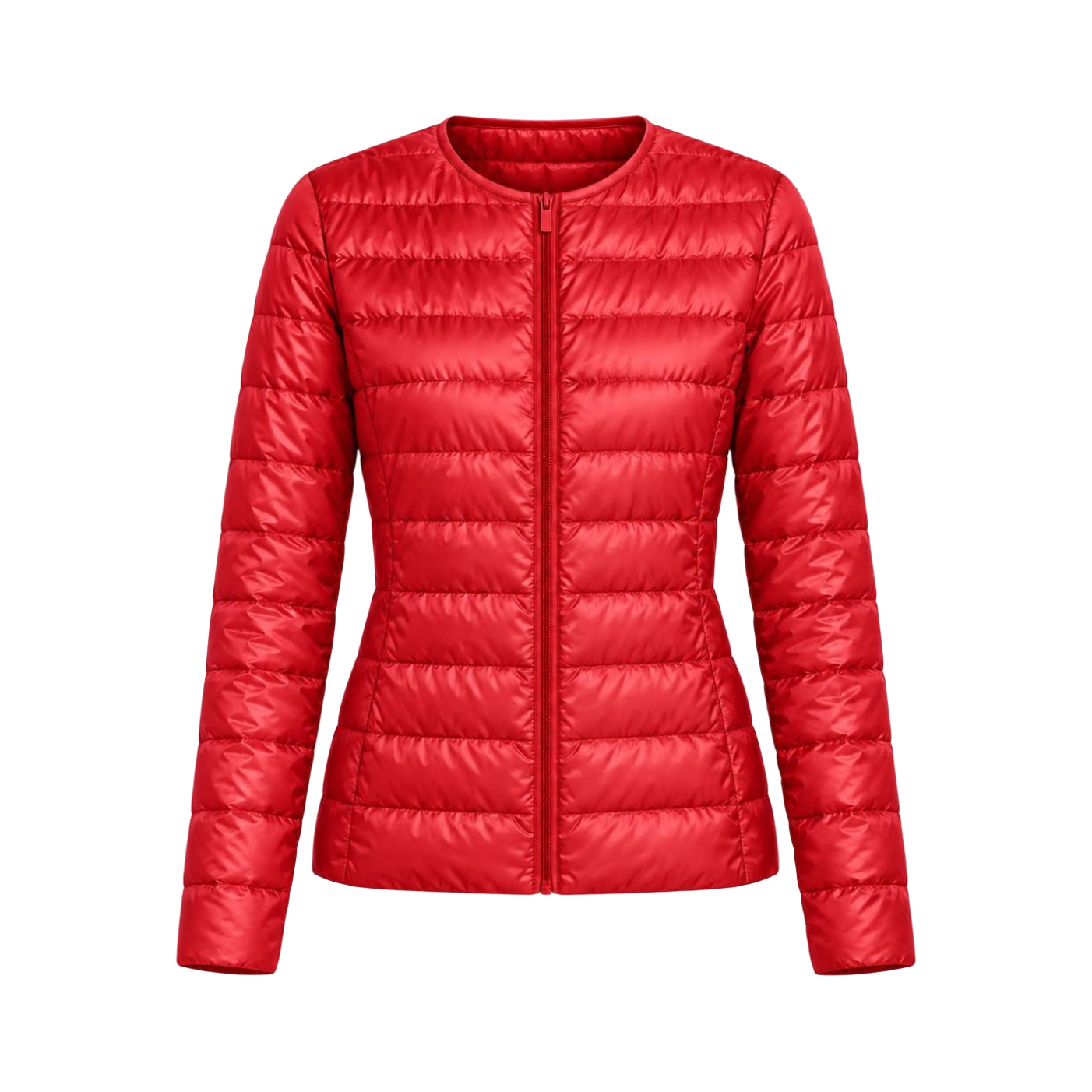 Vivid Red Collarless Zip Liner