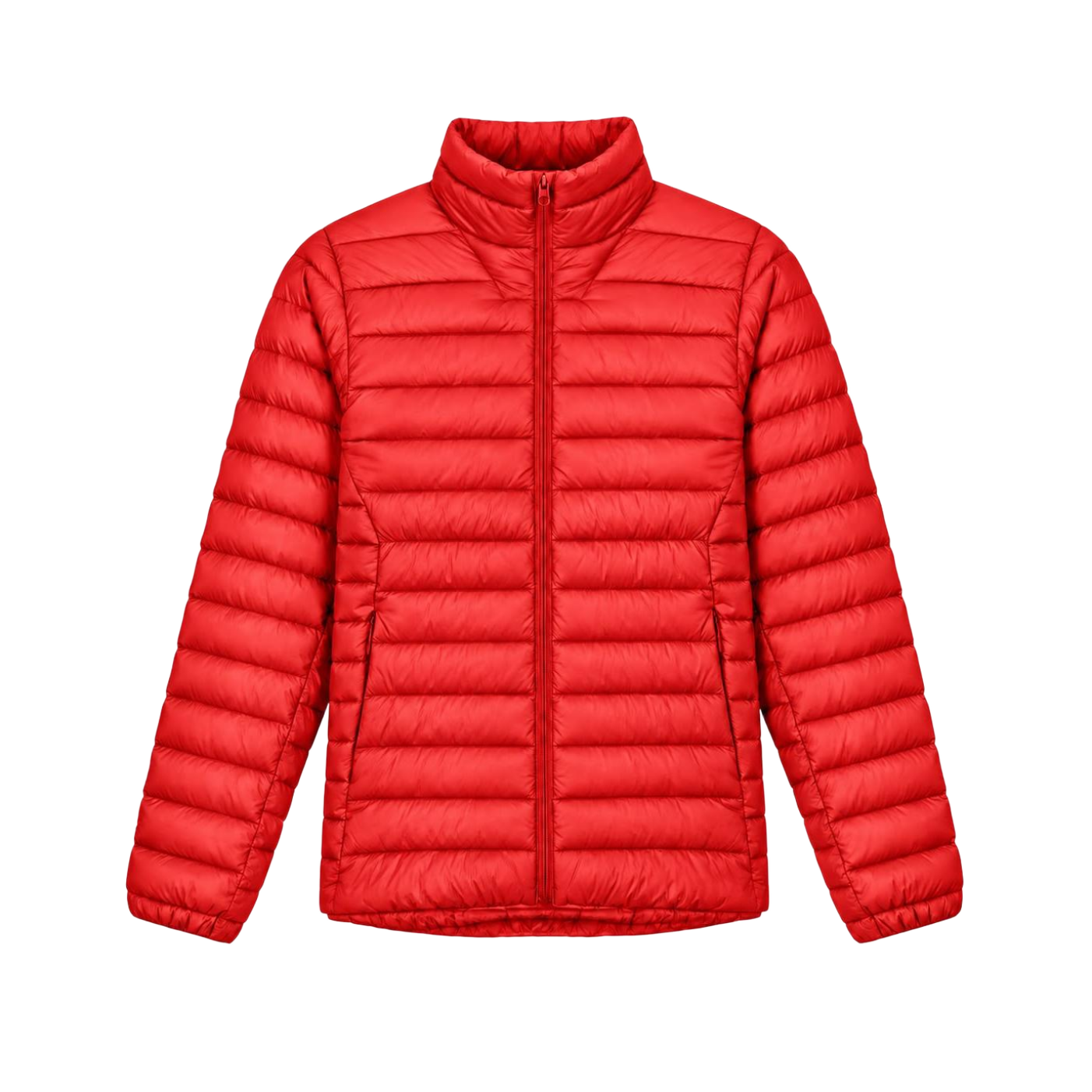 Vivid Red Lightweight Stand-Collar Puffer