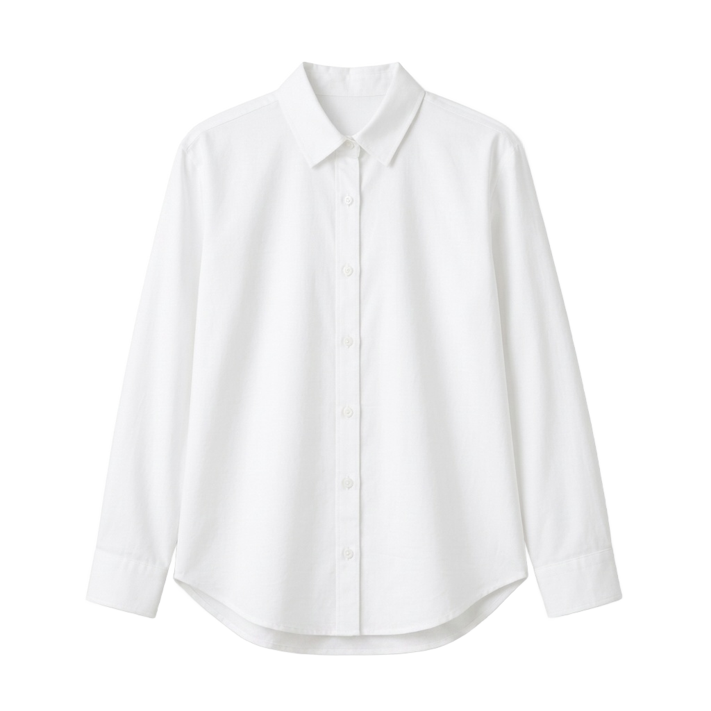 White Long-Sleeve Button-Down Uniform Shirt